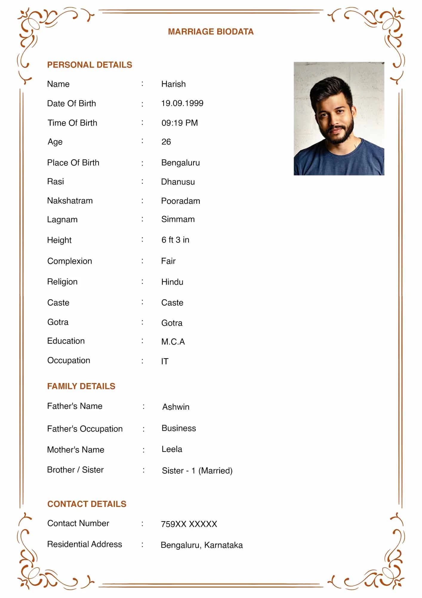 Marriage Biodata Format Template 1
