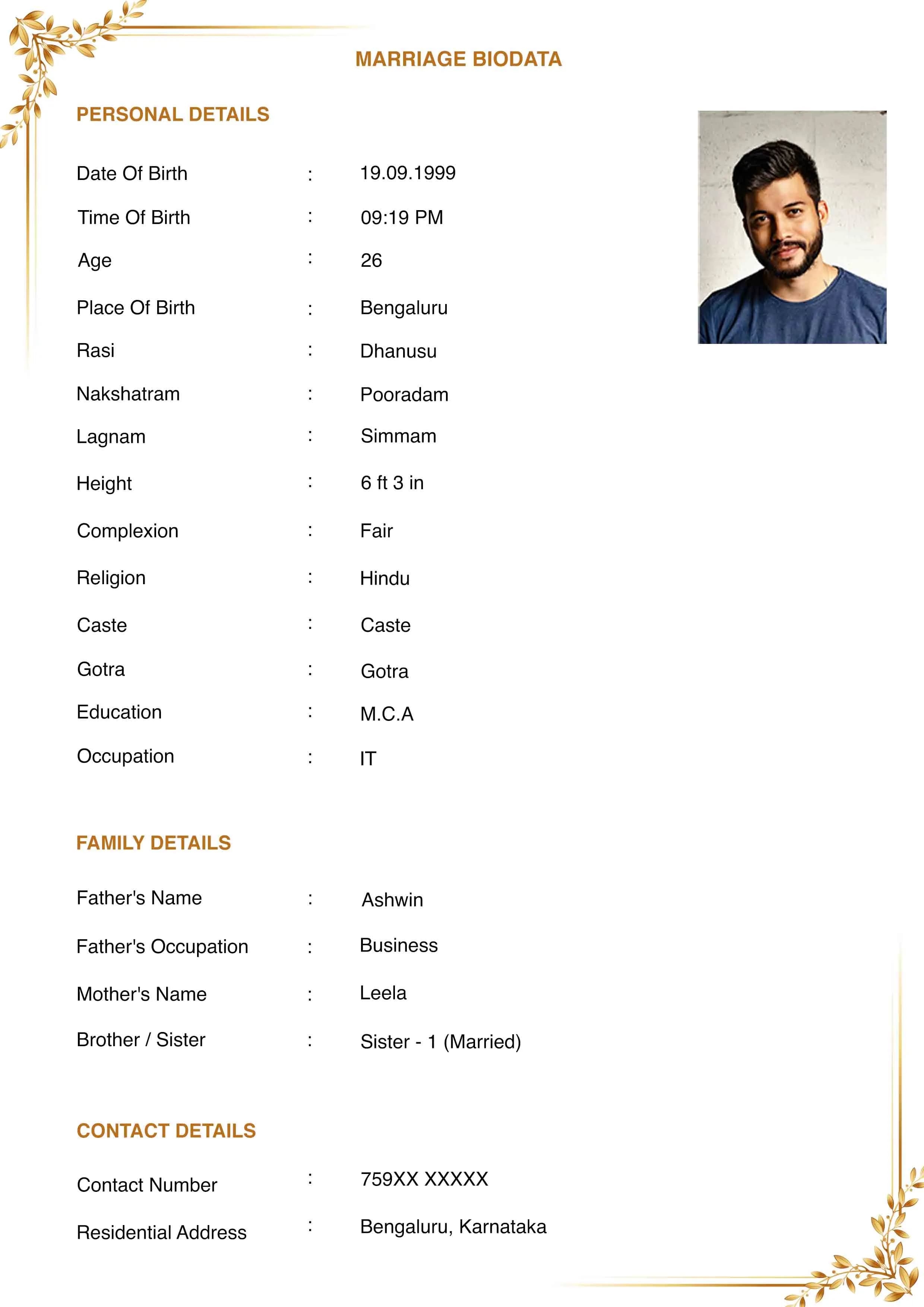 Marriage Biodata Format Template 11