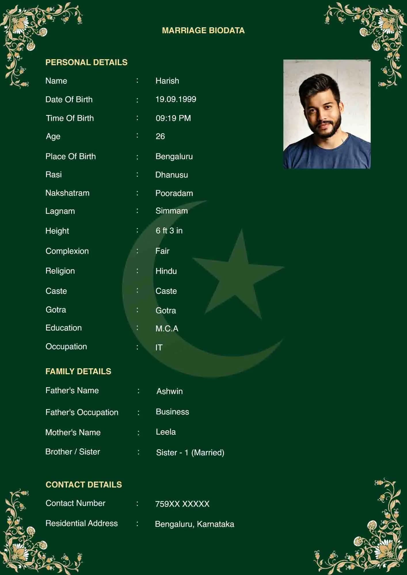 Marriage Biodata Format Template 12