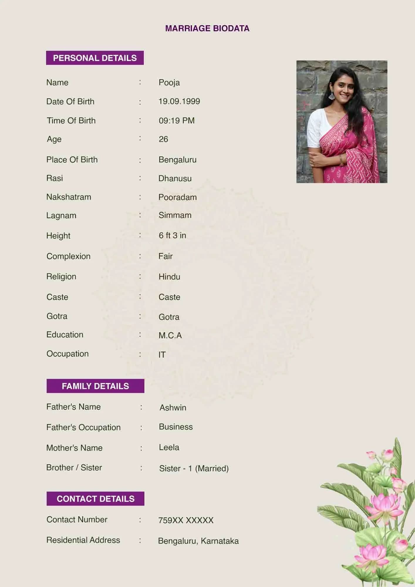 Marriage Biodata Format Template 13