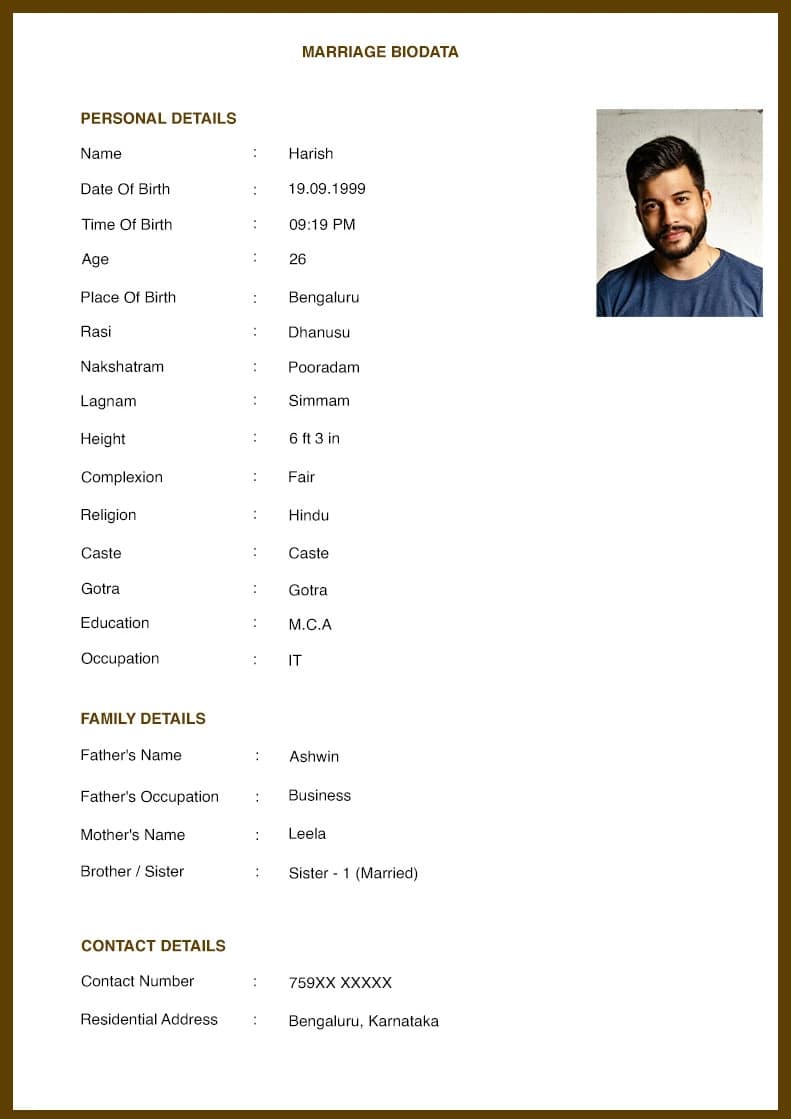 Marriage Biodata Format Template 2