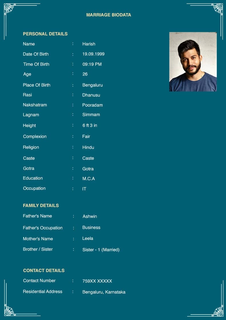Marriage Biodata Format Template 3