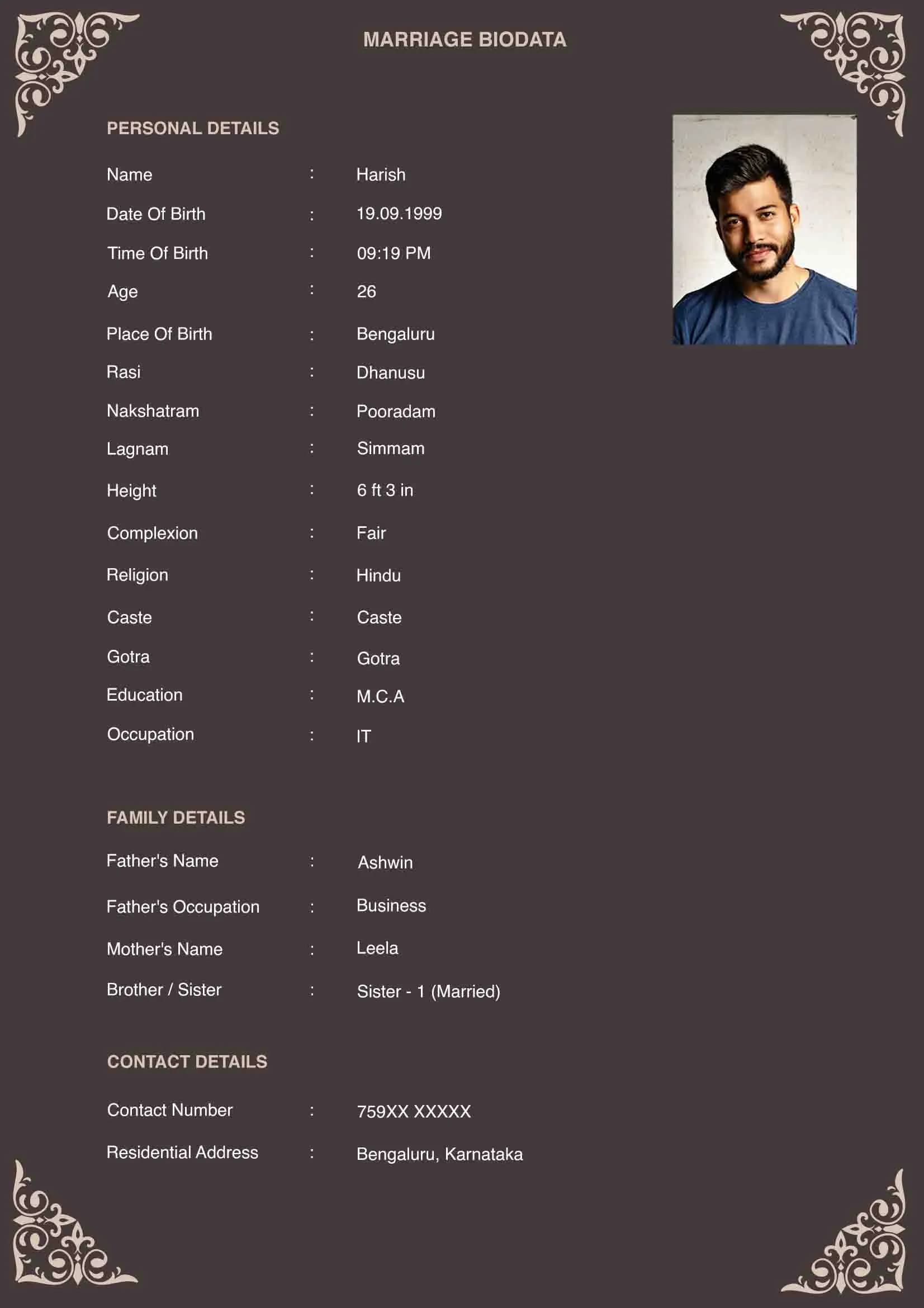 Marriage Biodata Format Template 4