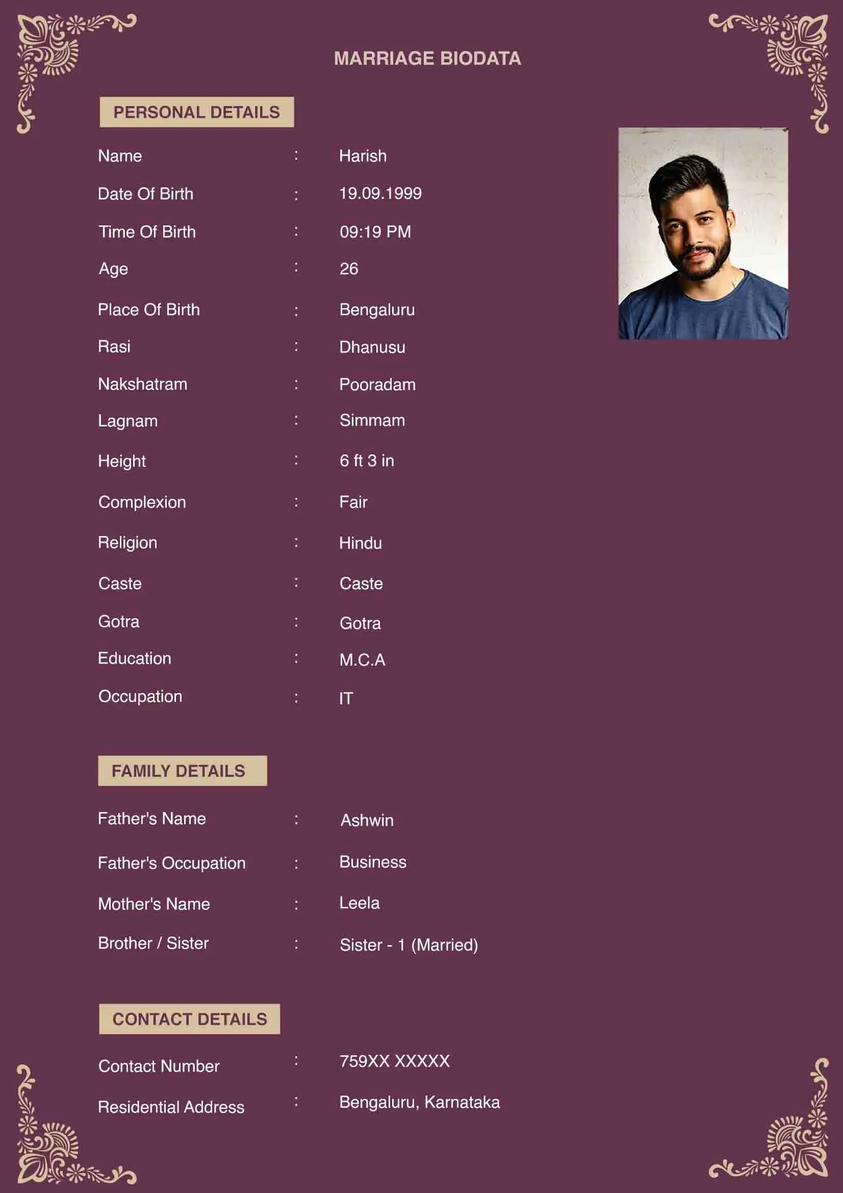 Marriage Biodata Format Template 5