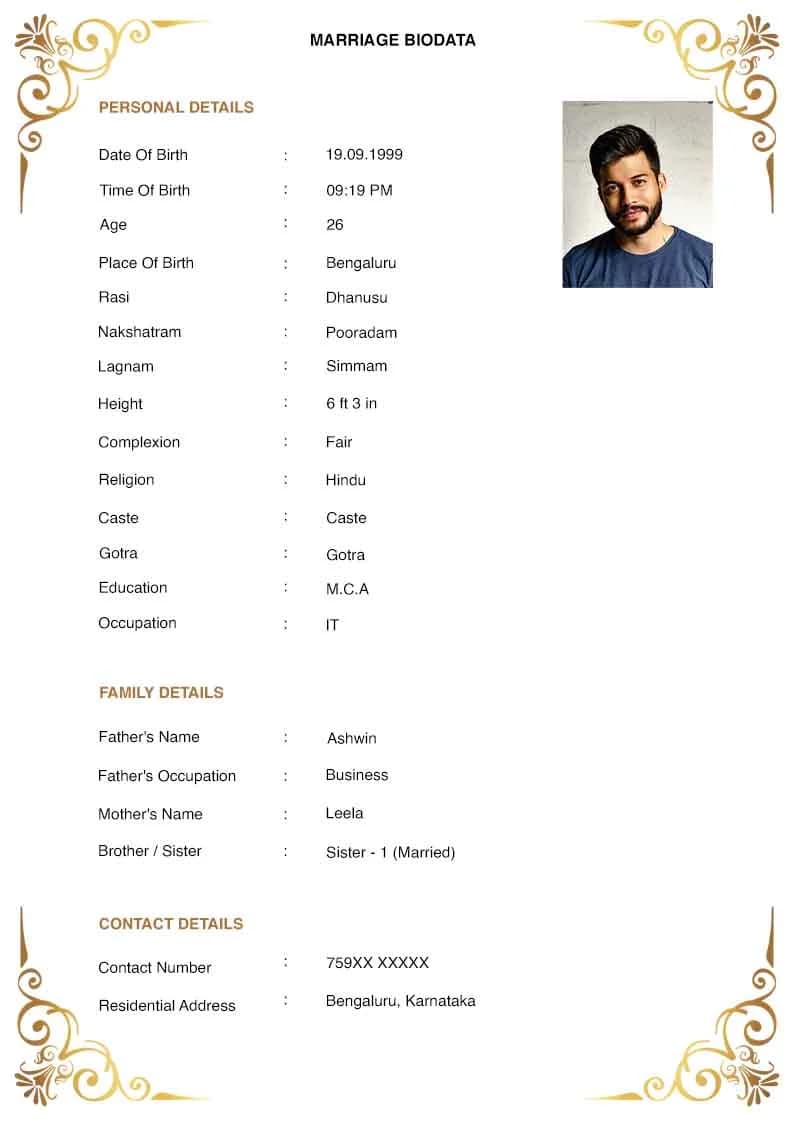 Marriage Biodata Format Template 6