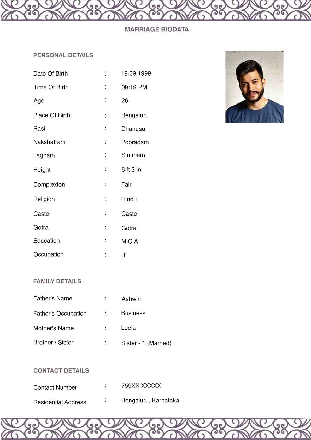 Marriage Biodata Format Template 7