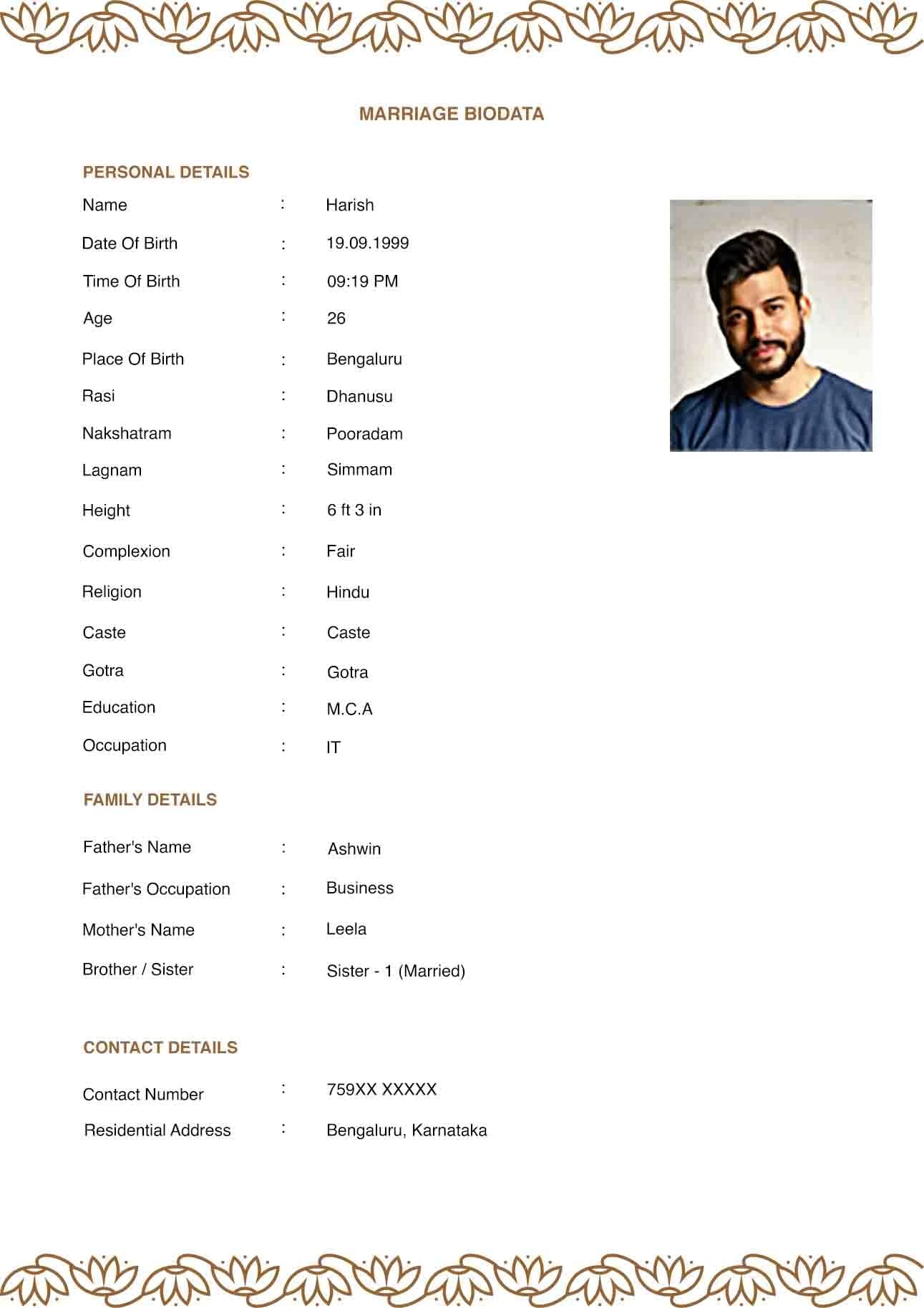 Marriage Biodata Format Template 8