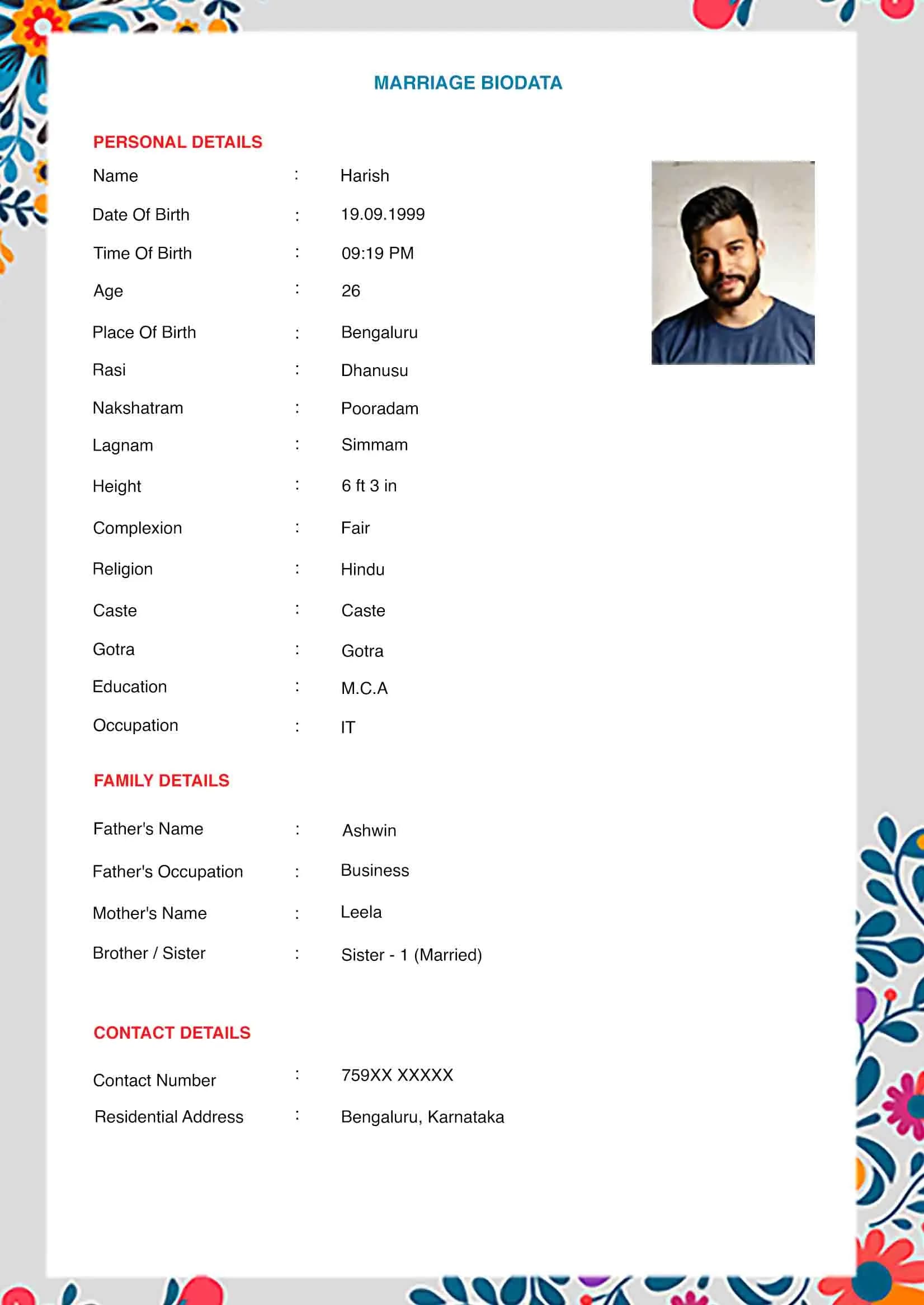 Marriage Biodata Format Template 9